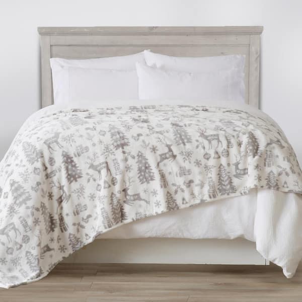 FRESHFOLDS Gray Microfiber Full/Queen Ultra-Soft Plush Bed Blanket