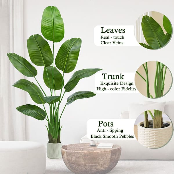 72 in. Artificial Green Indoor Floor Plant Bird of Paradise Traveler's Palm Banana  Tree in White Pot for Home Decor 59C1124D1511 - The Home Depot
