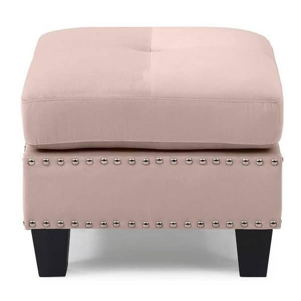 AndMakers Nailer Beige Twill Upholstered Ottoman