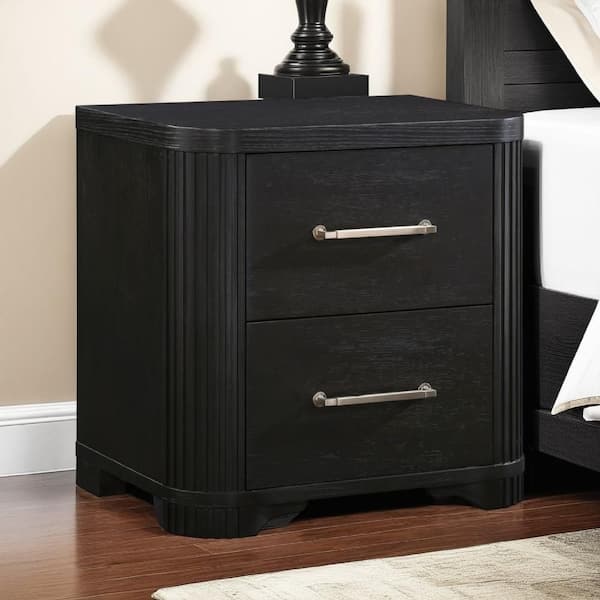 Benjara Chas Charcoal Black and Brass 2 Drawer 18 in W Nightstand