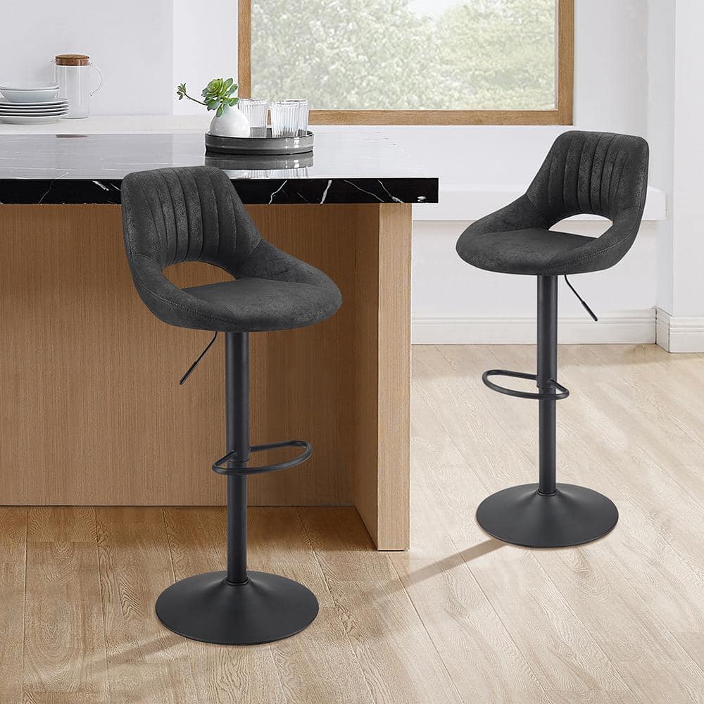 Adjustable Height Swivel Barstools, Set of 2, Black Faux Leather