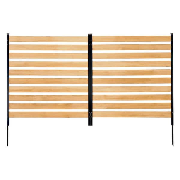 Wood Privacy Fence, 38 in. W x 42 in. L, 2-Panel Slatted Screen, Metal Stakes, Simple DIY Setup, Outdoor Trash Can Cover