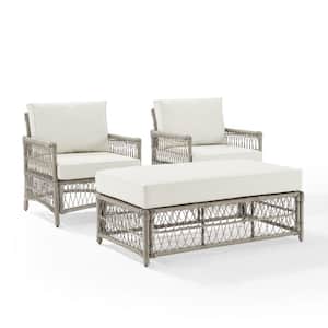 Thatcher Driftwood 3-Piece Wicker Patio Conversation Set with Creme Cushions