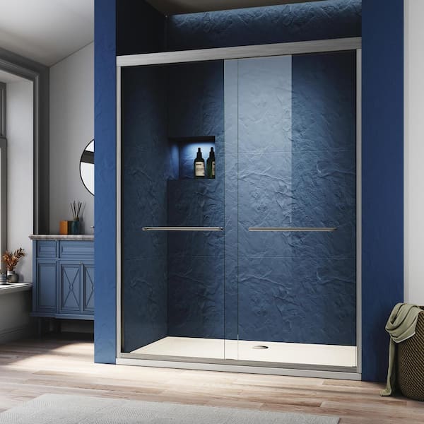 56-60 in. W x 72 in. H Sliding Adjustable Semi-Frameless Shower Door in Brushed Nickel with Thick Clear Tempered Glass