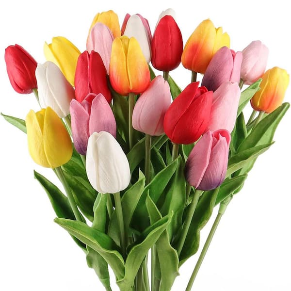 13.8 in. Multi-Colored Indoor Artificial Tulip Flower, 18-Pieces