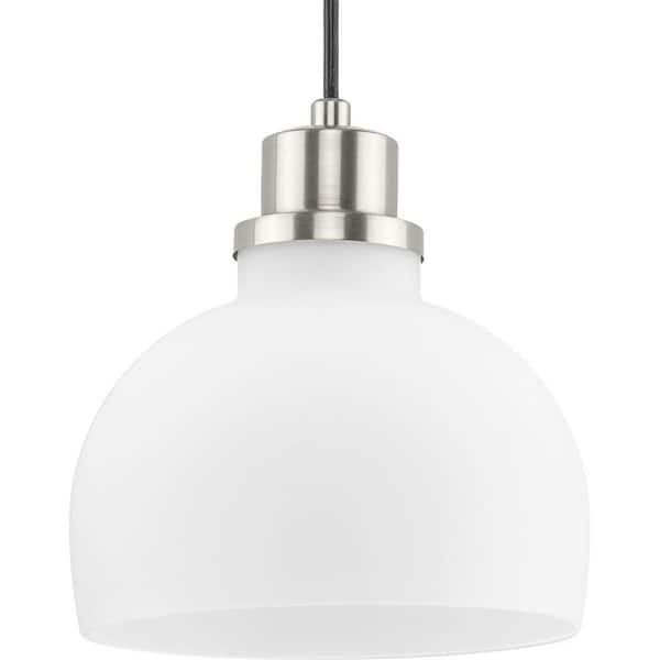 Progress Lighting Garris Collection 1-Light Brushed Nickel Etched Opal Glass Transitional Mini-Pendant