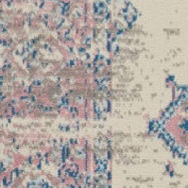 9' X 12' Ivory and Blue Floral Medallion Distressed Non Skid Area Rug