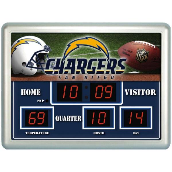 Team Sports America San Diego Chargers 14 in. x 19 in. Scoreboard Clock with Temperature