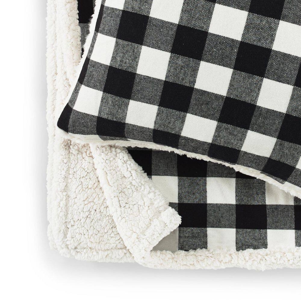 Rustic Cabin Plaid Sherpa & Faux Fur Throw Pillow Set - Black/White