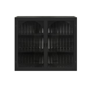 27.56 in. W x 9.06 in. D x 23.62 in. H Bathroom Storage Wall Cabinet in Black with 3-tier Storage and Glass Doors