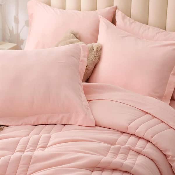 7 Pieces All Season Soft Pink Queen Comforter Bed in a Bag Set