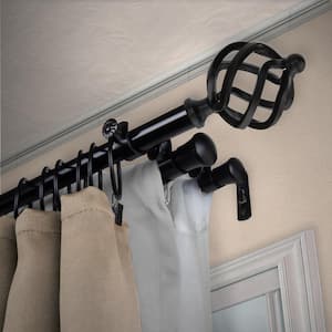 13/16" Dia Adjustable 48" to 84" Triple Curtain Rod in Black with Bianca Finials