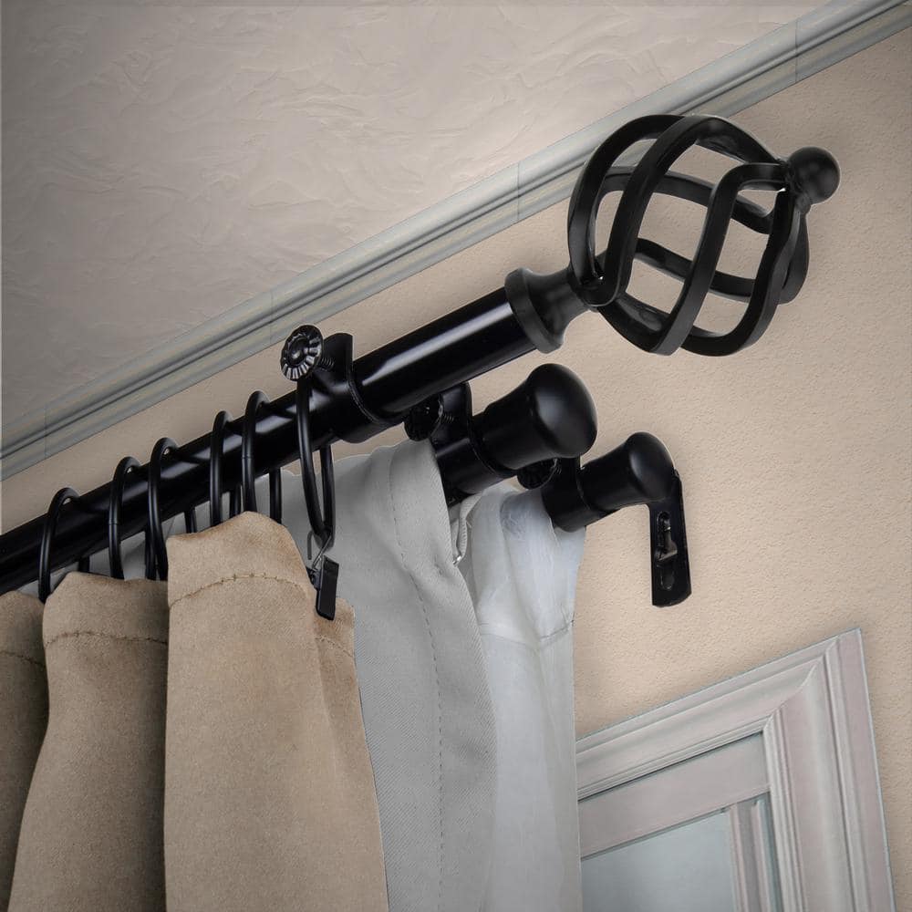 "13/16"" Dia Adjustable 66"" to 120"" Triple Curtain Rod in Black with Bianca Finials" price history on PriceWatchPro