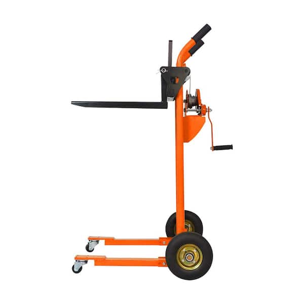 Orange Winch Stacker 330 lbs. Hand Stacker 40.5 in. Max Lift Manual Pallet Stacker with Adjustable Forks and Fixed Legs