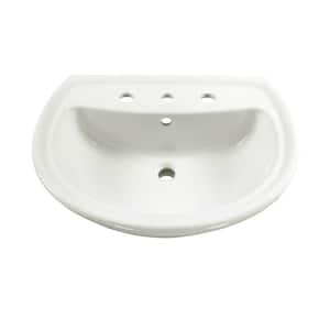 Cadet 6 in. Pedestal Sink Basin with 8 in. Faucet Centers in White