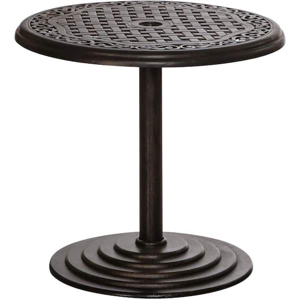 Round Aluminum Outdoor Umbrella Side Table Hanumbtbl Rc The Home Depot - Round Patio Side Table With Umbrella Hole