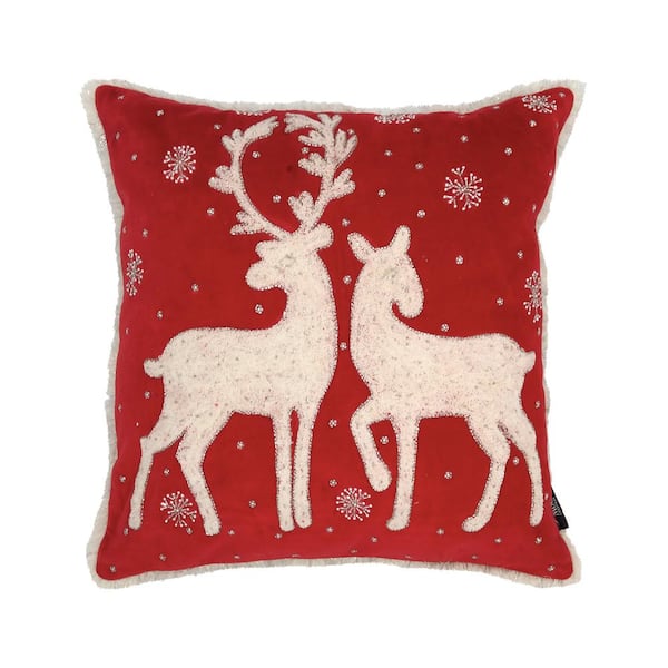 MOD LIFESTYLES Christmas Throw Pillow w/ Reindeer Snowflake Design 20 in.X 20 in. Red,Festive Decor Accent for Living Room,Bedroom,Sofa