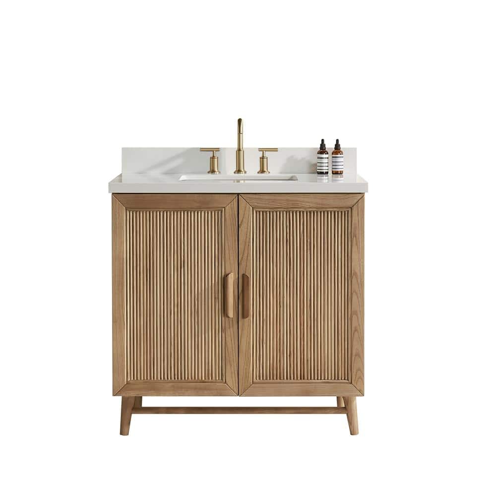36 in. Freestanding Bath Vanity in Light Coffee with White Engineered Stone Top price history on PriceWatchPro