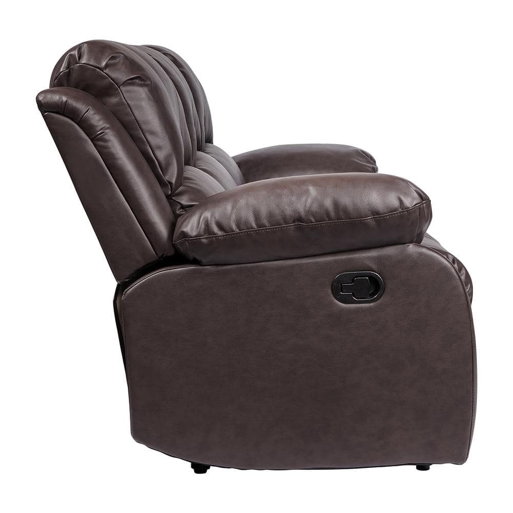 Brown Faux Leather Tufted Manual Reclining Sofa Set