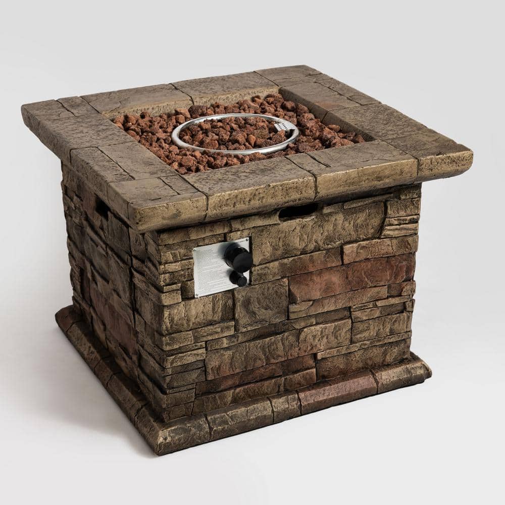 Cesicia 31.5 in. Brown Stone Square Outdoor Fire Pit Table