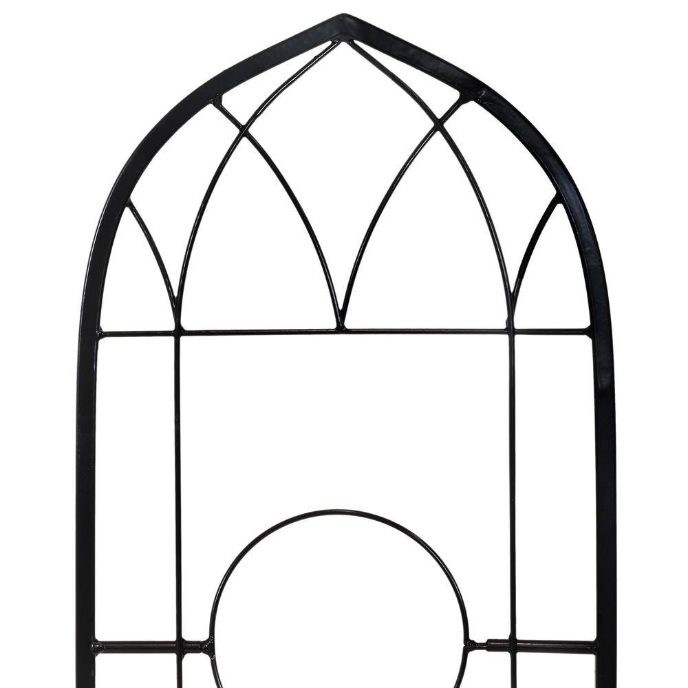 Black Steel Arched Garden Trellis with Flowerpot Supports, Set of 2