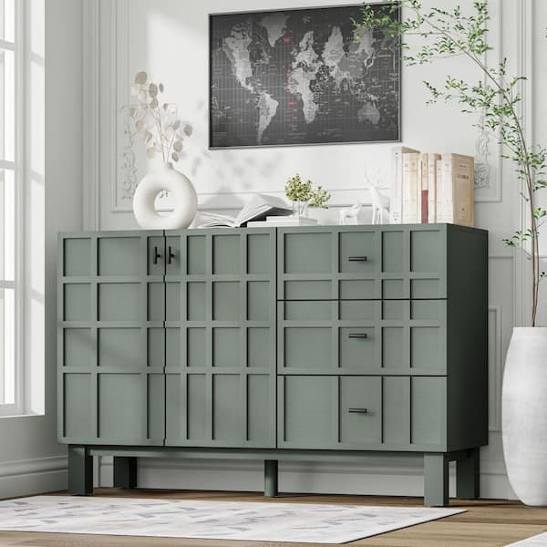 Modern Green 31.1 in. H Storage Cabinet with 2 Doors and 3 Drawers