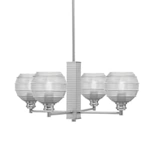 Albany 23.75 in. 4-Light Brushed Nickel Chandelier with Clear Ribbed Glass Shades