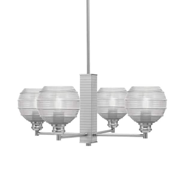 Unbranded Albany 23.75 in. 4-Light Brushed Nickel Chandelier with Clear Ribbed Glass Shades