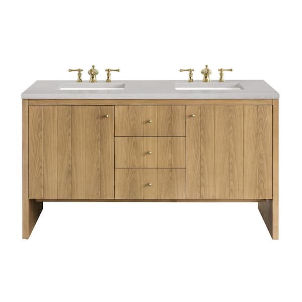 James Martin Vanities Hudson 60.0 in. W x 23.5 in. D x 34.2 in. H Bathroom Vanity in Light Oak with Eternal Serena Quartz Top