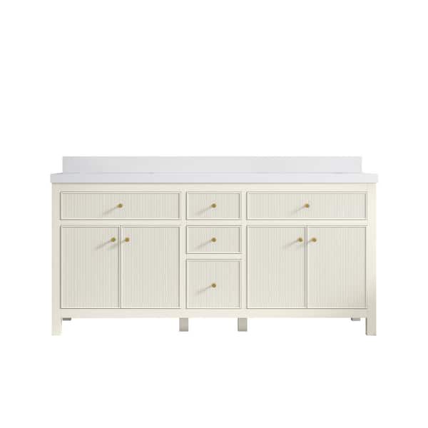 Willow Collections Sonoma 72 in. Double Sink Freestanding Alabaster Bath Vanity with White Quartz Top Unassembled