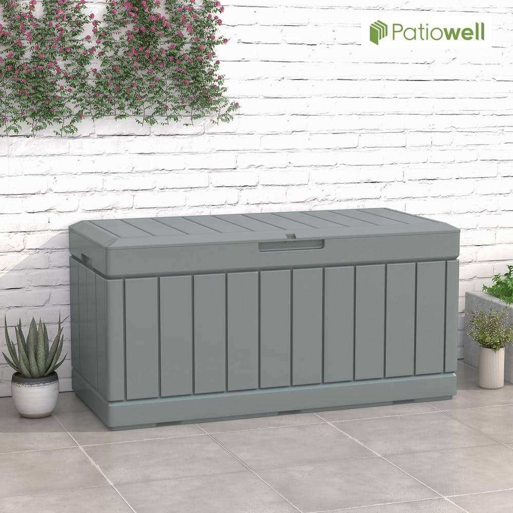 Gray 90 Gallon Lockable Plastic Deck Storage Box