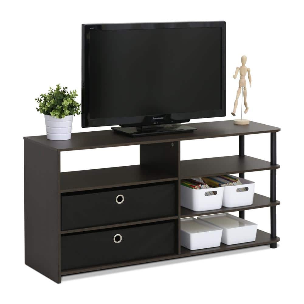 Modern Walnut Wood TV Stand with Storage Bins for 55-Inch TV