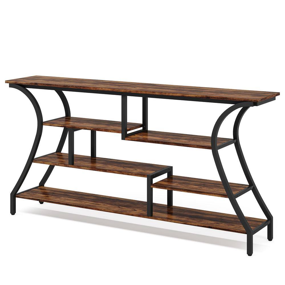 BYBLIGHT Turrella 70.9 In. Brown Rectangle Engineered Wood Console ...