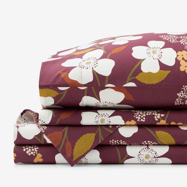 The Company Store Company Cotton Adley Floral Plum Cotton Percale Queen Sheet Set