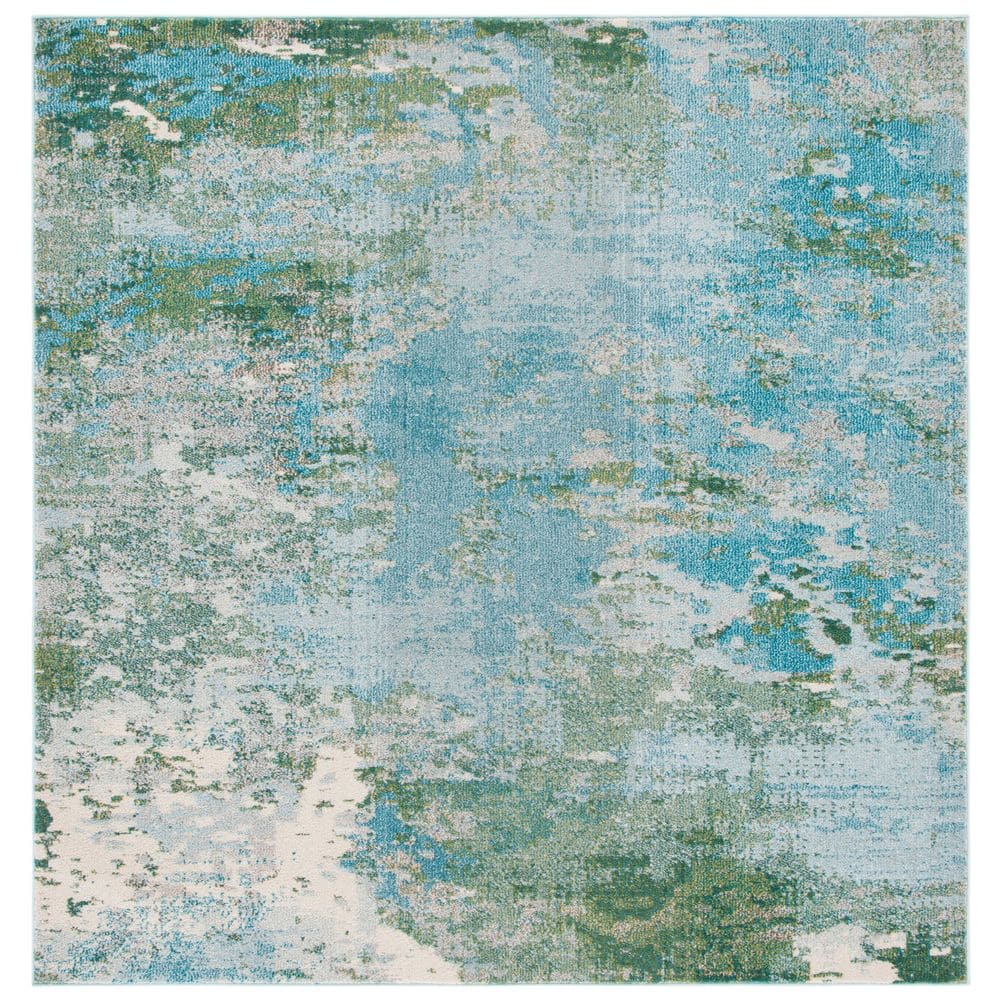 SAFAVIEH Madison Light Blue/Green 5 ft. x 5 ft. Square Abstract ...