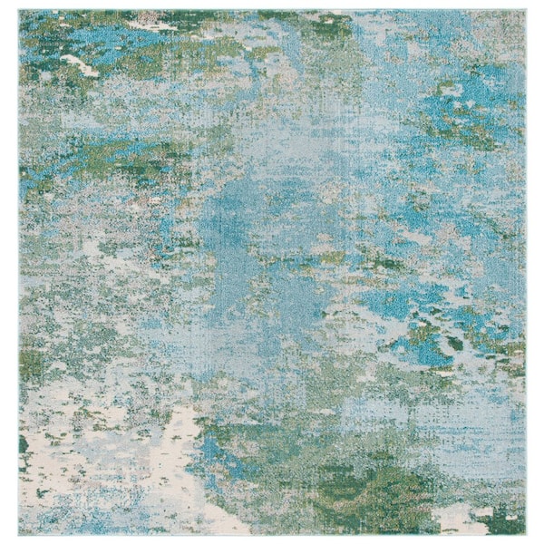 SAFAVIEH Madison Light Blue/Green 8 ft. x 8 ft. Square Abstract Gradient Area Rug