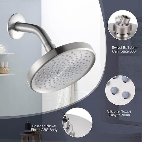 1-Spray Patterns with 1.75 GPM 6 in. Single Wall Mount Waterfall Fixed Shower Head in Brushed Nickel