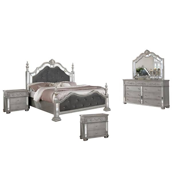 Best Quality Furniture Bonita 5-Piece Grey Queen Panel Bedroom Set with Nightstand