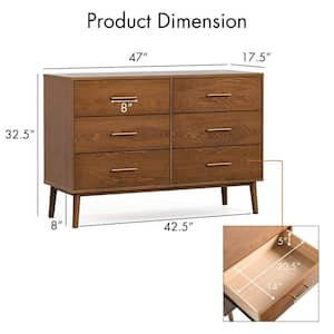 Riverstone Mid Century Modern Walnut 6 Drawer 47 in. Wide Dresser with Anti-Tip Interlock System