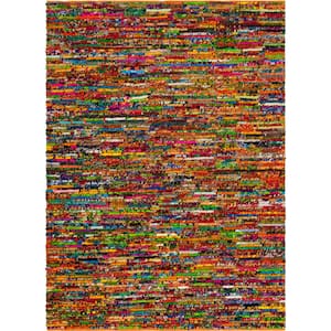 Braided Chindi Multi-Striped Multi 9 ft. x 12 ft. Area Rug