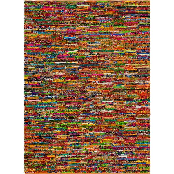 Braided Chindi Multi-Striped Multi 9 ft. x 12 ft. Area Rug