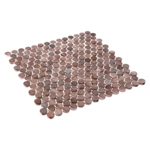 Orb Bron Copper/Gold/Gray 11-4/5 in. x 11-4/5 in. Penny Round Smooth Metal Mosaic Wall Tile (4.85 sq. ft./Case)