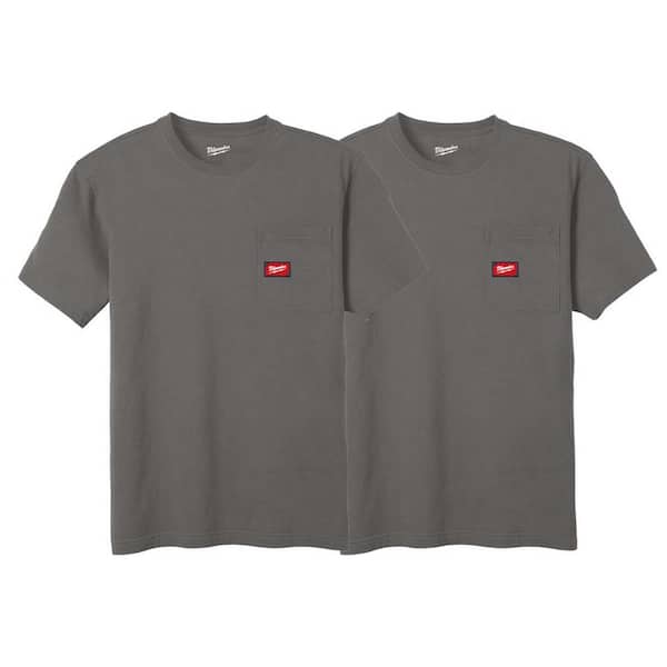 Milwaukee Men's 3X-Large Gray GRIDIRON Cotton/Polyester Short-Sleeve Pocket T-Shirt (2-Pack)