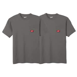 Men's 3X-Large Gray GRIDIRON Cotton/Polyester Short-Sleeve Pocket T-Shirt (2-Pack)