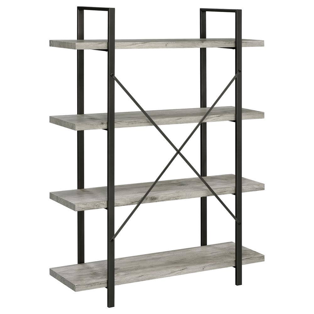 Pearl Silver 55" Transitional 4-Shelf Bookcase with Cross-Back Design