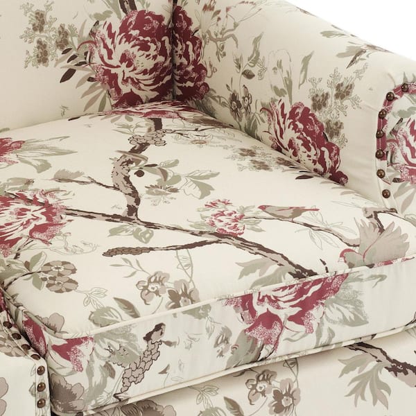 Uixe Retro Beige and Pink Floral Pattern Linen Nailhead Trim