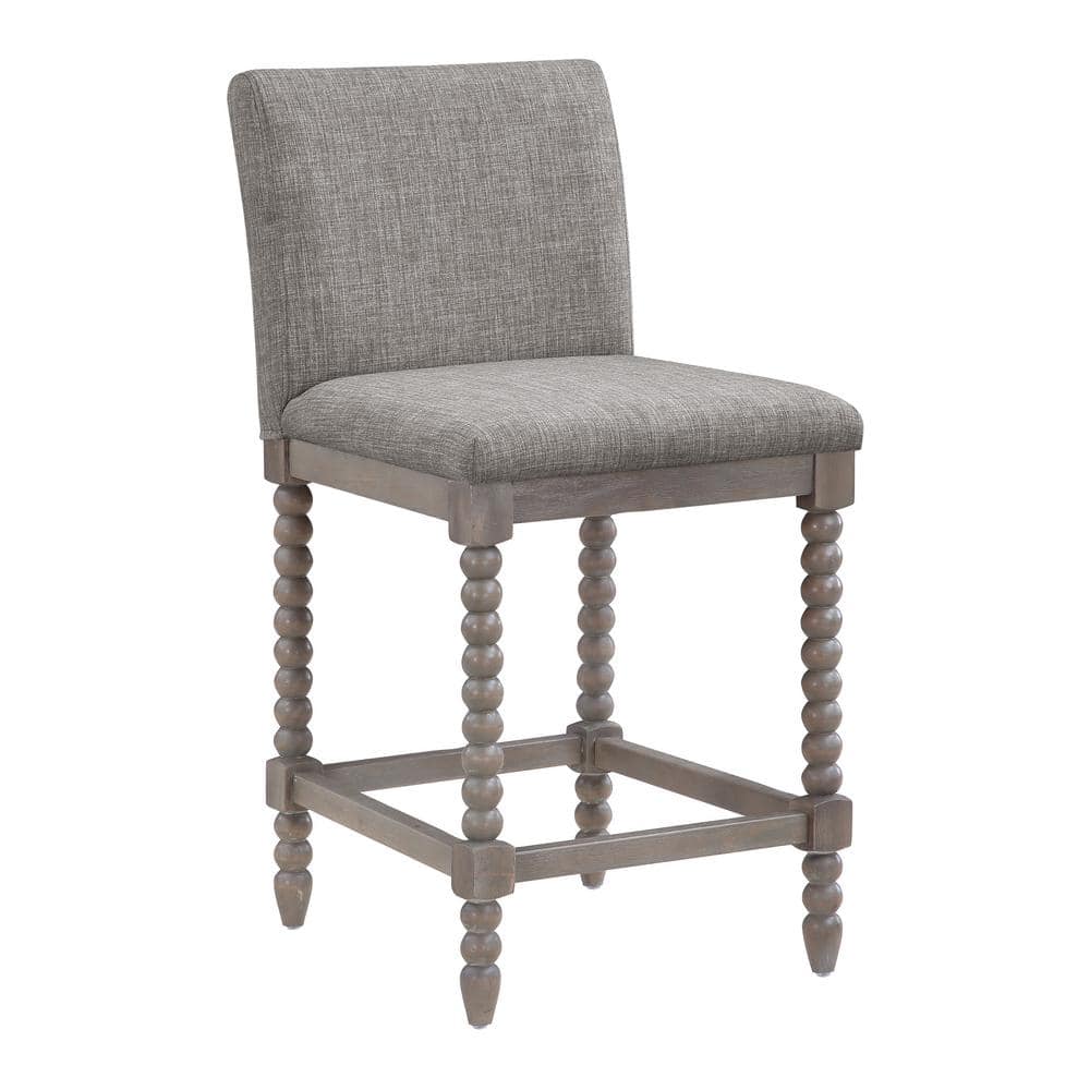 Dove Gray Farmhouse 26" Solid Wood Spindle Counter Stool with Leather Seat