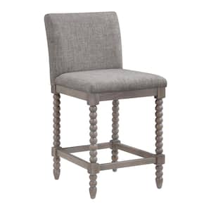 Abbott 39 in. Brushed Grey Wood Frame Spindle Counter Bar Stool with Dove Grey Fabric Seat