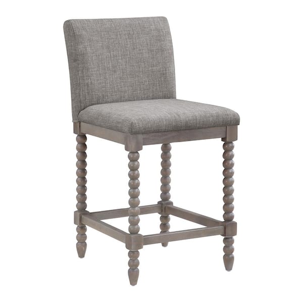 OSP Home Furnishings Abbott 39 in. Brushed Grey Wood Frame Spindle Counter Bar Stool with Dove Grey Fabric Seat