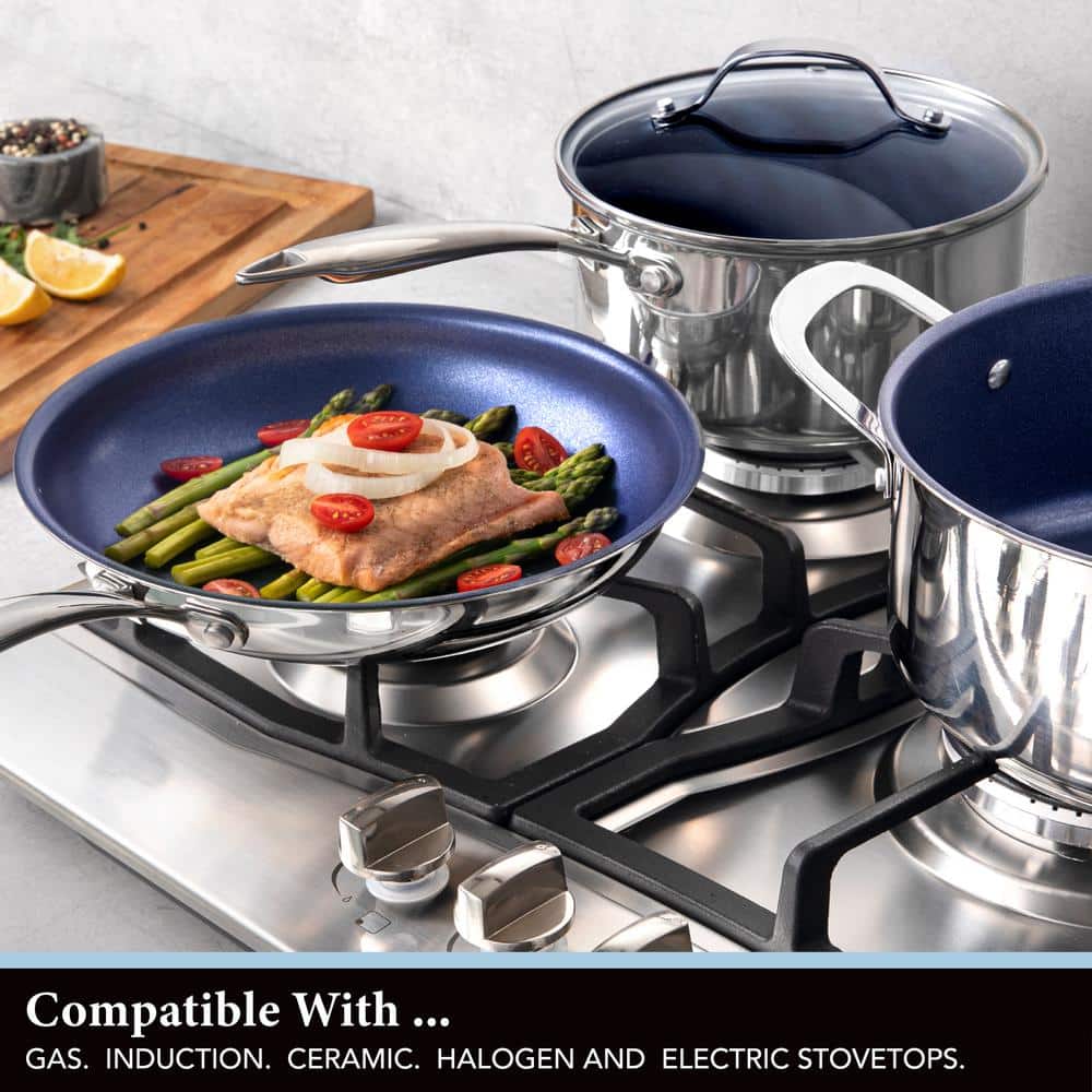 Blue Stainless Steel Nonstick 10" & 11" Fry Pan Set
